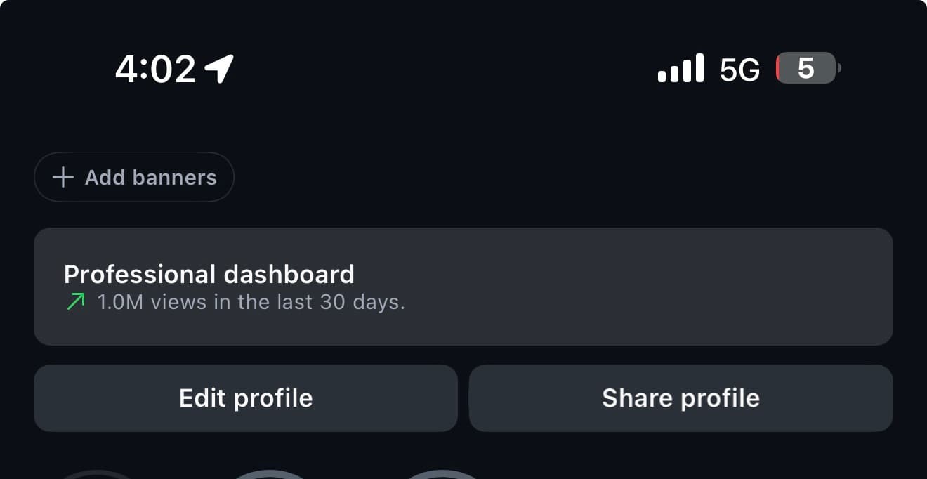 Professional dashboard showing 1.0M views in the last 30 days