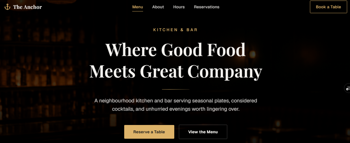 The Anchor Kitchen & Bar β Hospitality & Restaurants website template preview
