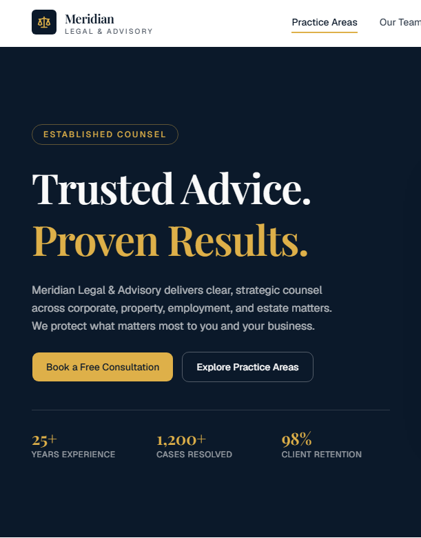 Meridian Legal & Advisory β Legal & Accounting website template preview